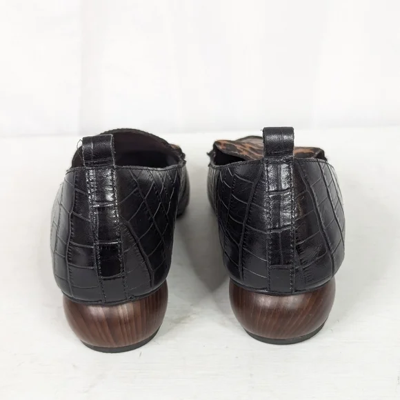 Jeffrey Campbell Viona Croc Leopard Print Wood Heel Loafers - Size 7 - Picture 3 of 8